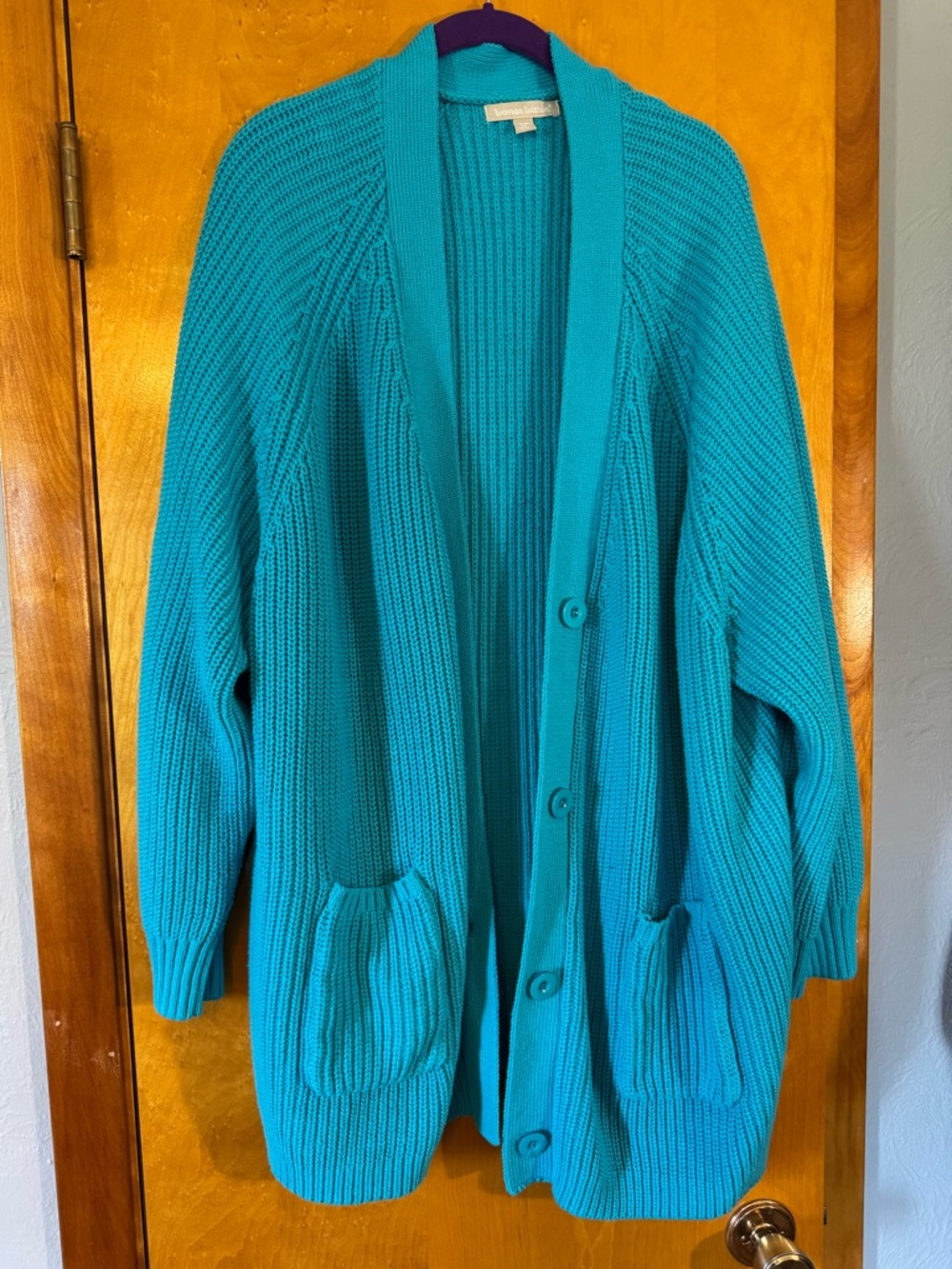 Woman Within Turquoise Button-Up Chunky Knit Cardigan